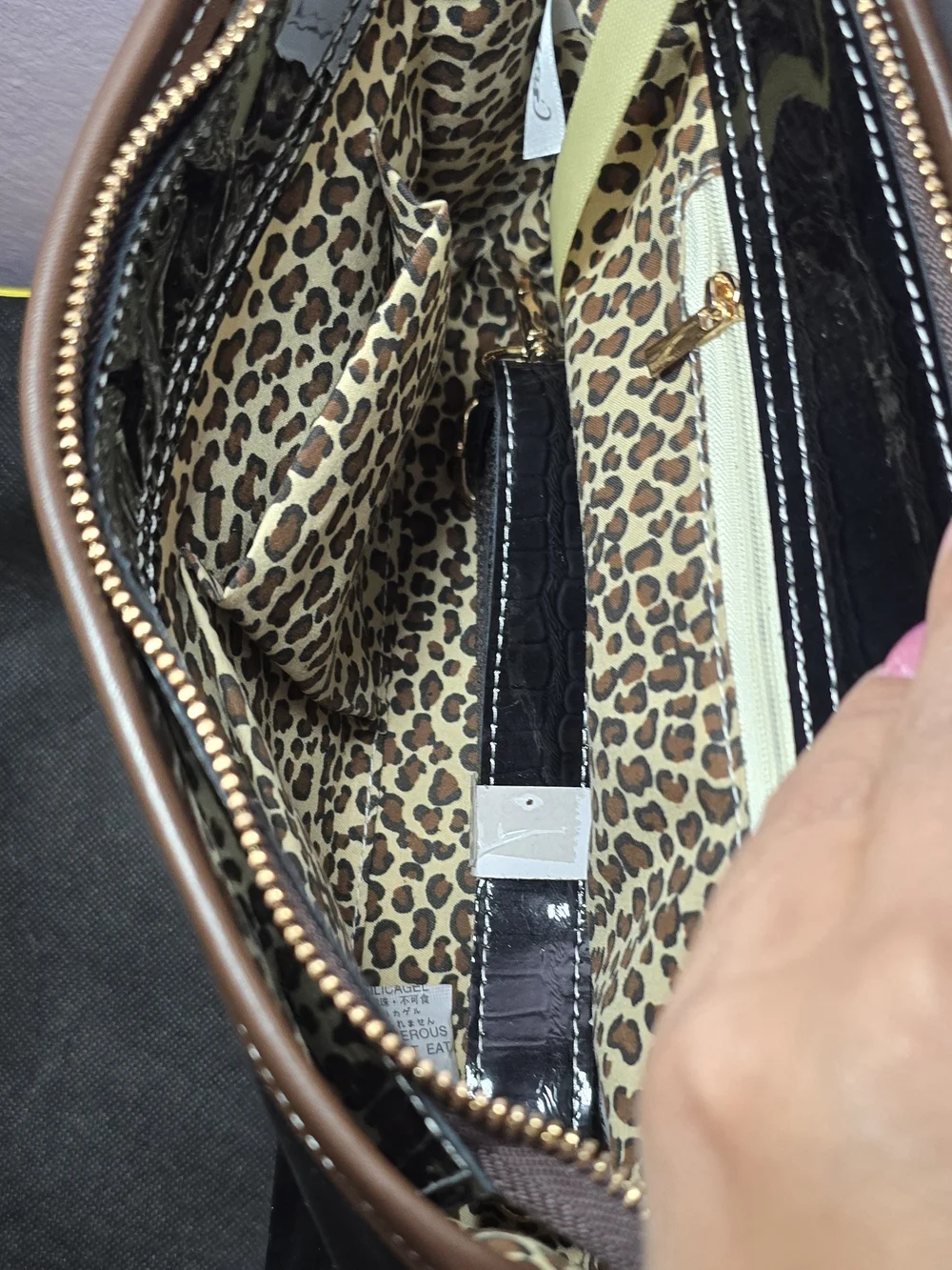 Leopard Print and Black Patent Genuine Leather Crossbody Bag
